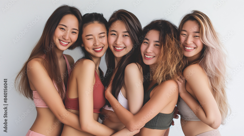 ヘルシーな下着を着た若いアジア人女性の集合グループ。美容,健康 ヘルシーな下着を着た若いアジア人女性の集合グループ。美容,健康