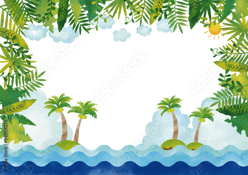 水彩風　南国風景 ヤシの木と海と空　フレーム2