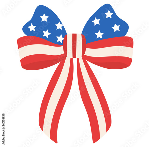 cute USA patriotic Independence day coquette Ribbon bow flat illustration