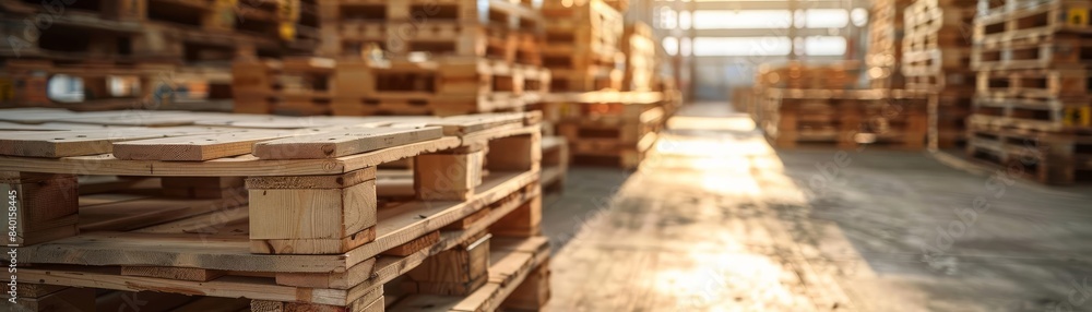 Artistic angle of wooden pallets in a depot, highlighting the geometric patterns and the essence of freight operations Artistic angle of wooden pallets in a depot, highlighting the geometric patterns and the essence of freight operations