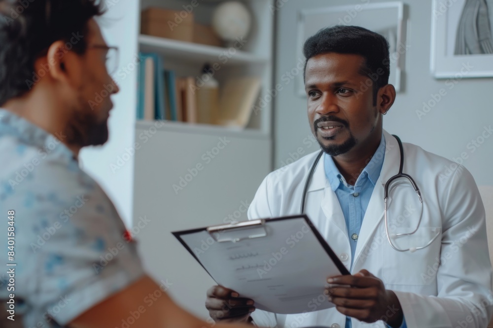 Male doctor consults male patient Male doctor consults male patient