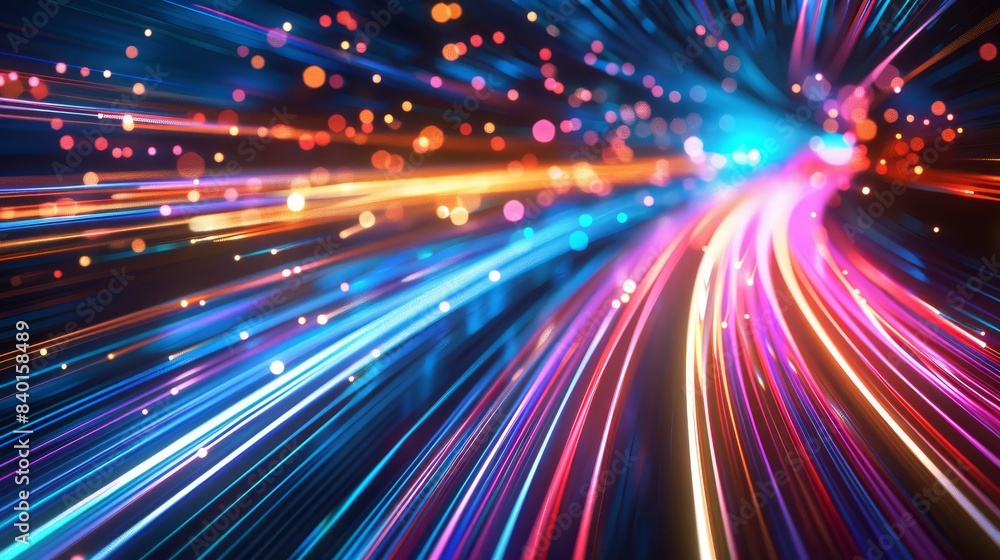 Fototapeta premium Zooming lights in vibrant colors creating a dynamic speed blur