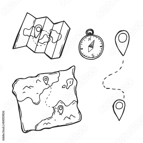 hand drawn doodle set navigation icon illustration isolated