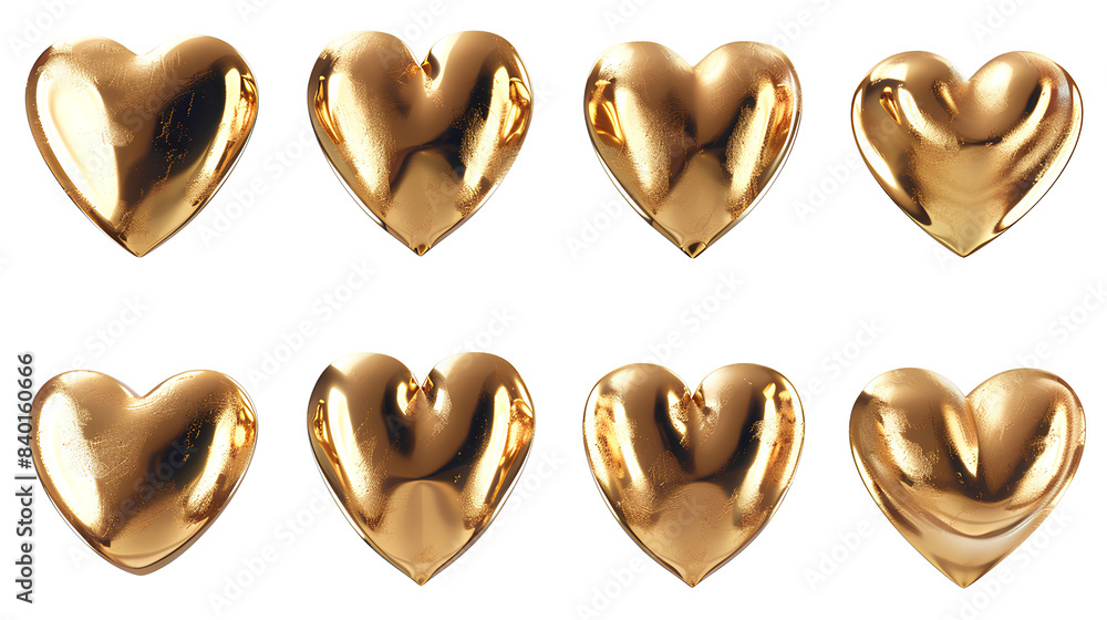 Set of golden hearts isolated on white background Set of golden hearts isolated on white background