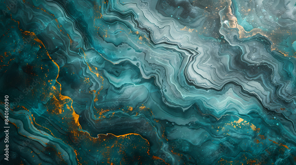 Abstract teal and gold marbled texture with fluid, swirling patterns, creating a captivating and dynamic visual effect. Abstract teal and gold marbled texture with fluid, swirling patterns, creating a captivating and dynamic visual effect.
