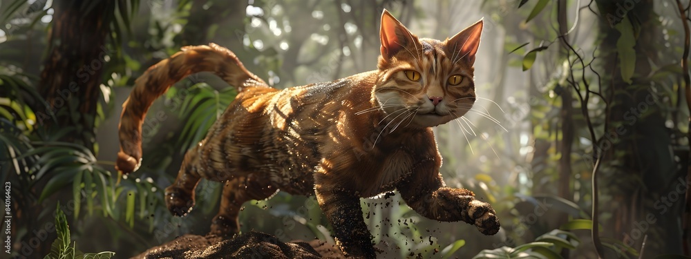 Obraz premium Superhero Cat with Mystical Forest Powers in 3D Render