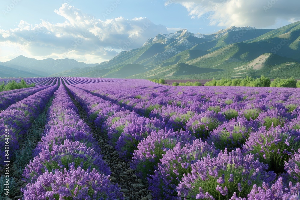 Fototapeta premium Aromatic lavender fields in bloom, symbolizing relaxation and beauty. 