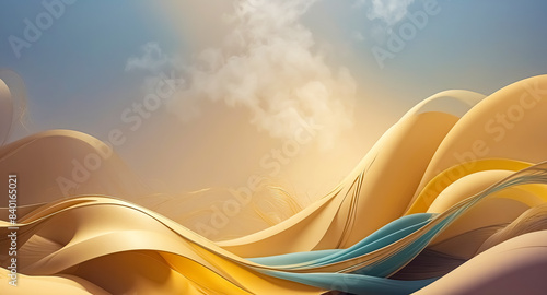 Abstract Background with Wavy Shapes and Blue and Yellow Colors