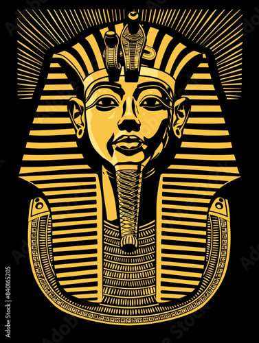 The head of the pharaoh of Egypt on a striped background.