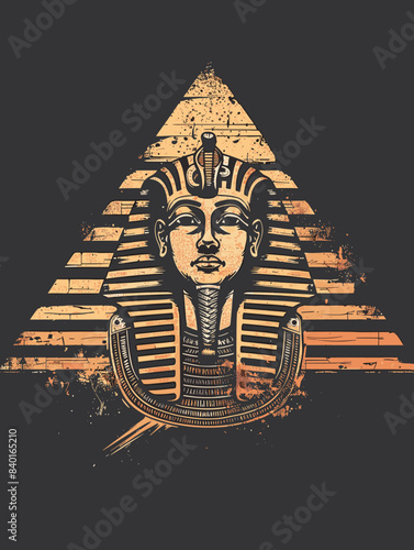 Egyptian pyramid with pharaohs head. Vector illustration in retro style
