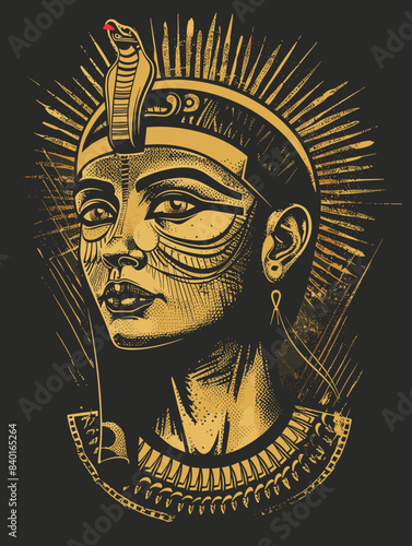 Tattoo art, sketch of the Egyptian pharaoh. Vector illustration.