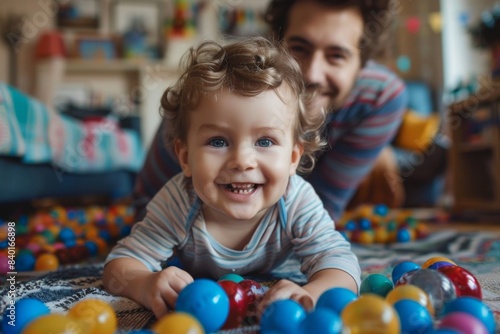 Man child play balls floor