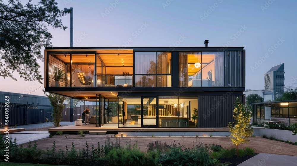 Close up picture of modern houses with a lot of windows and lights. Perfect for property and real estate related contents. Close up picture of modern houses with a lot of windows and lights. Perfect for property and real estate related contents.