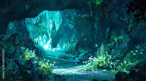 a mystical cave that emits shimmering light