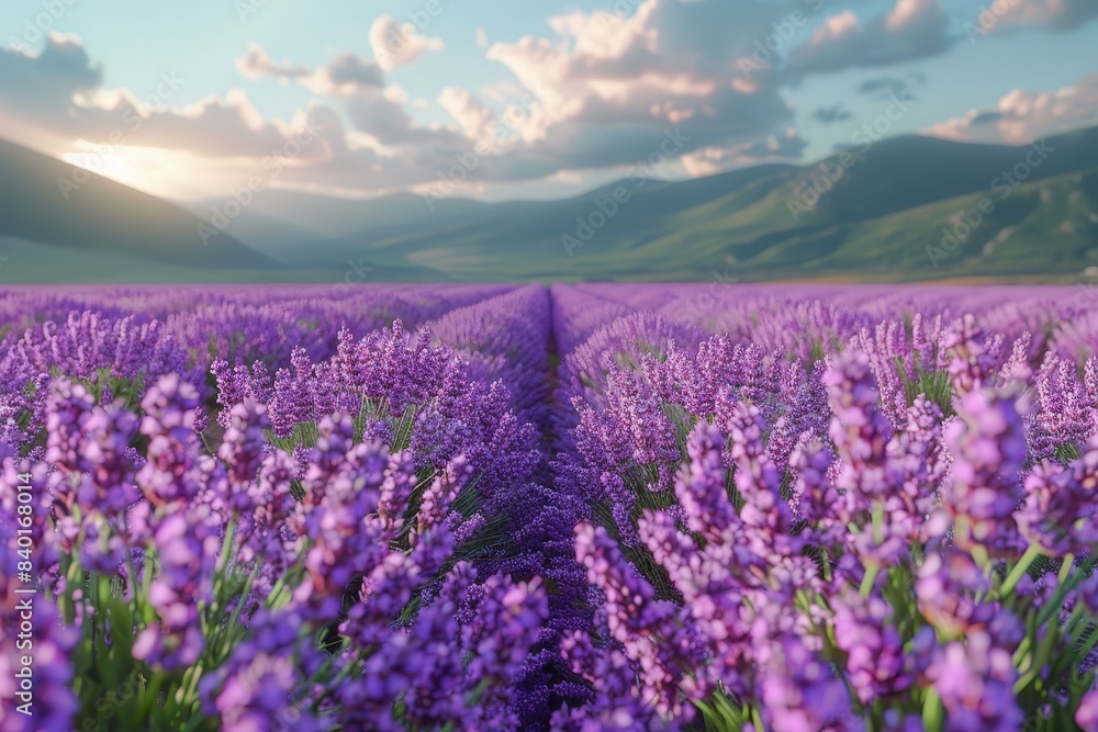 Fototapeta premium Aromatic lavender fields in bloom, symbolizing relaxation and beauty. 