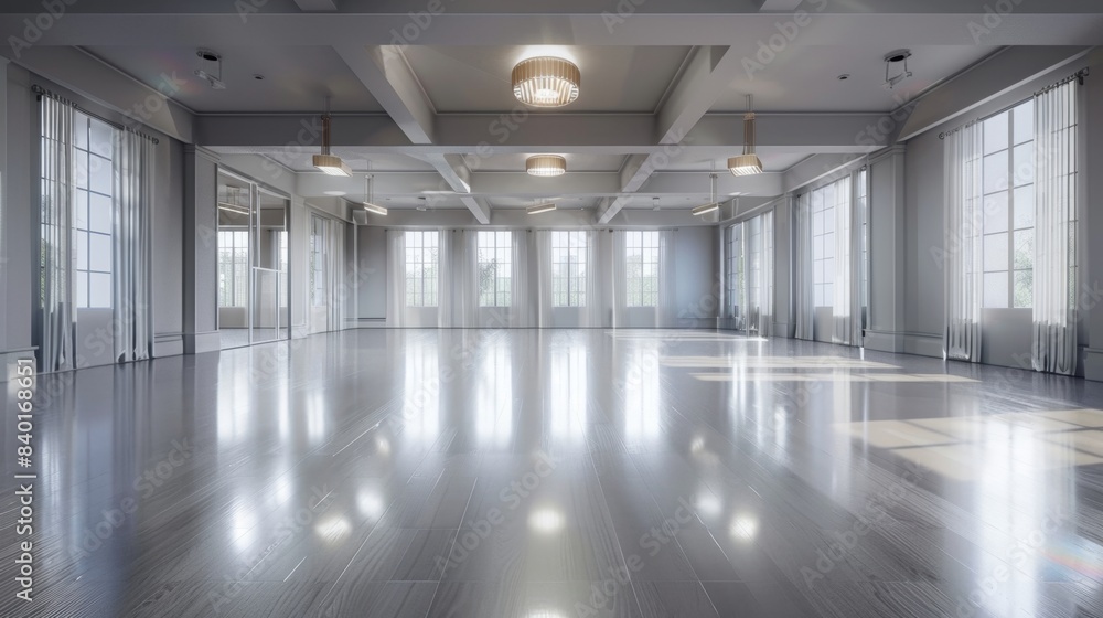 Obraz premium Elegant Ballroom Dancer Rehearsal Space with Mirrors Business Cards and Dresses