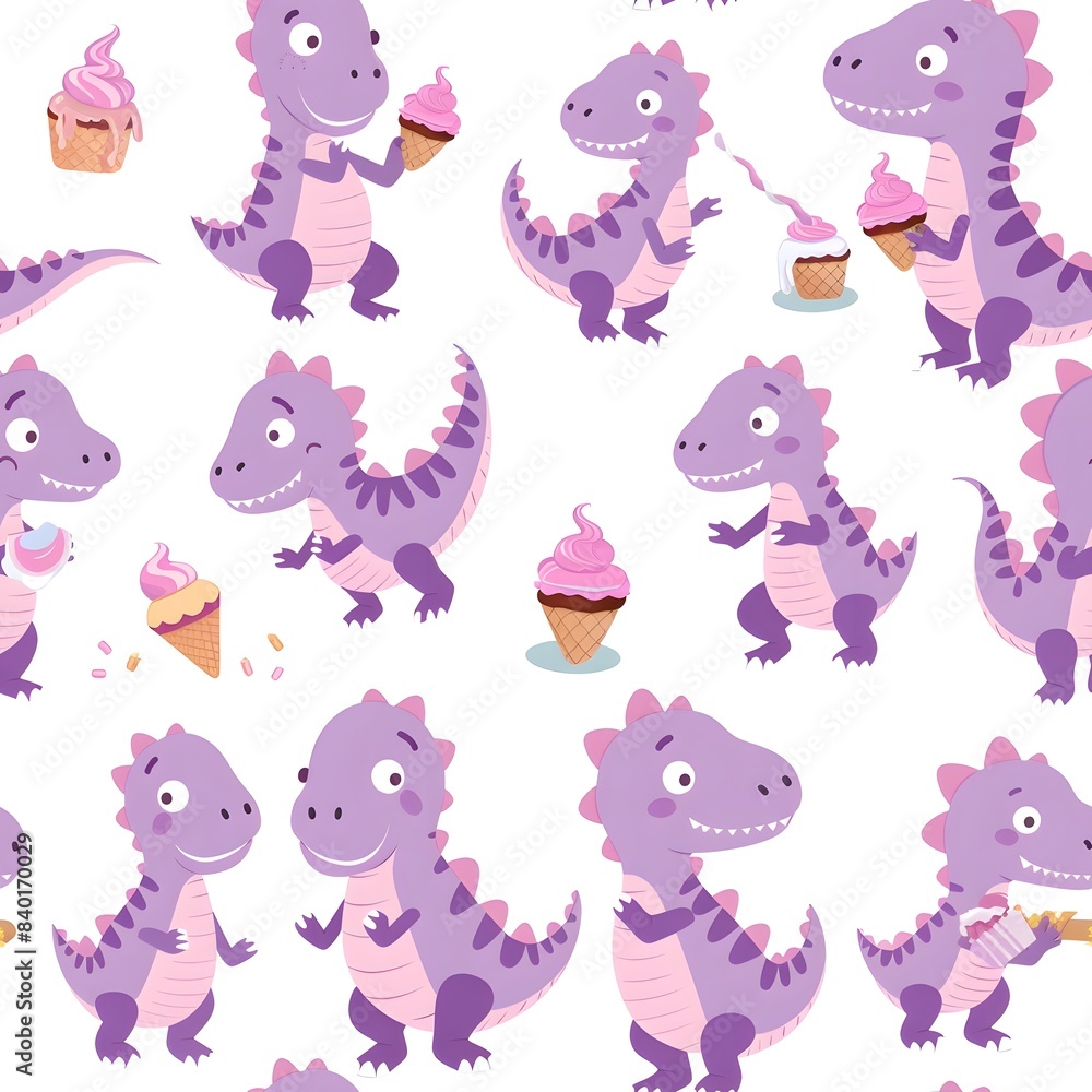 Fototapeta premium Seamless pattern with colorful cartoon dinosaurs.