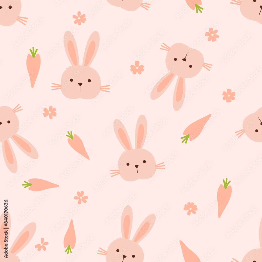 Seamless pattern with bunny rabbit cartoons and carrots on pink background vector. Cute childish print. Seamless pattern with bunny rabbit cartoons and carrots on pink background vector. Cute childish print.