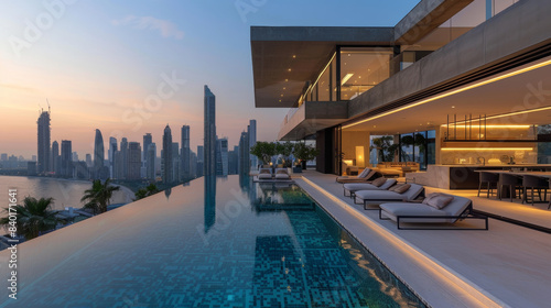 Sleek house with rooftop infinity pool overlooking city skyline