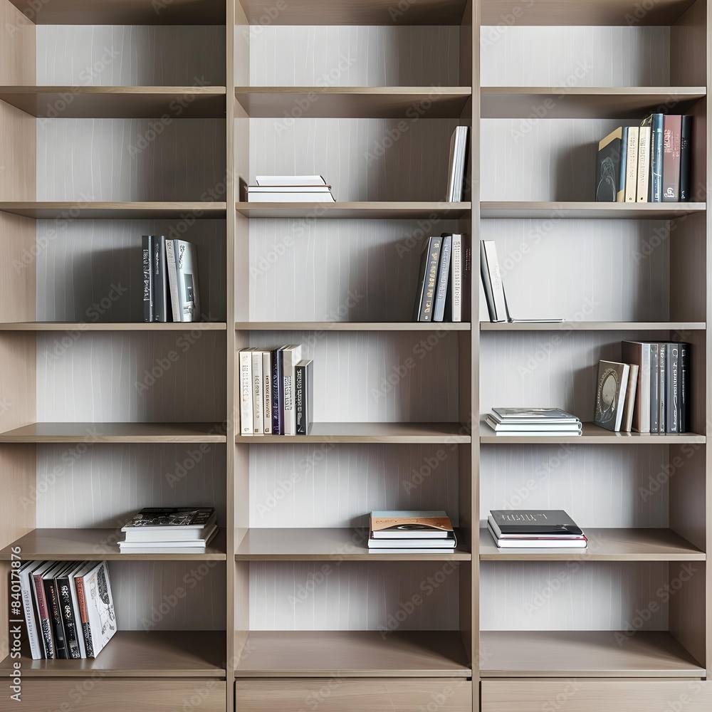 Wooden book case with white walls Wooden book case with white walls