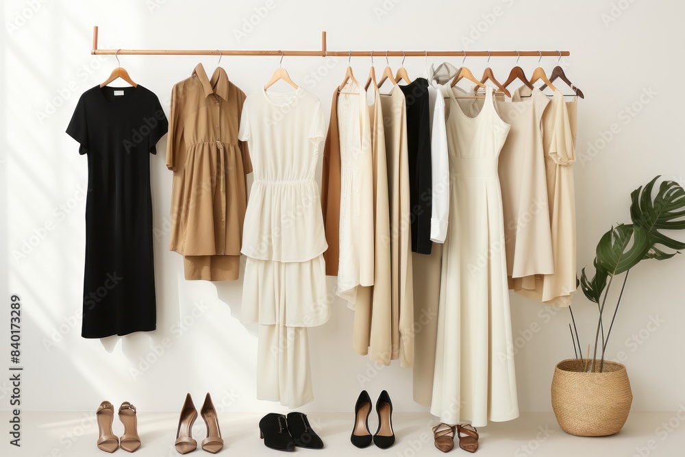 minimalist wardrobe with a few carefully curated pieces, isolated on a white background minimalist wardrobe with a few carefully curated pieces, isolated on a white background