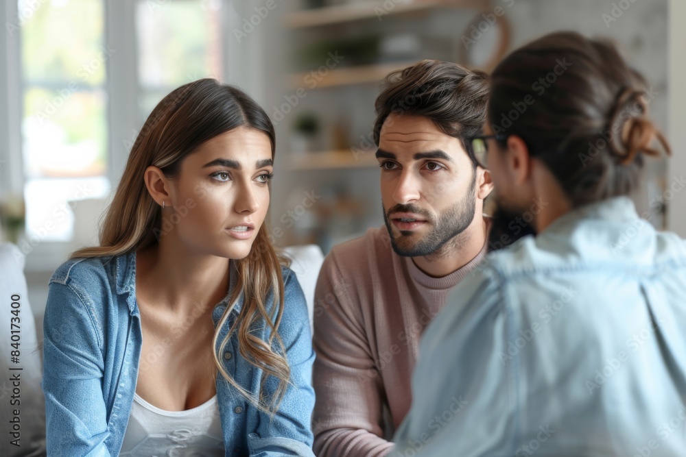 Two people on sofa, looking at each other Two people on sofa, looking at each other