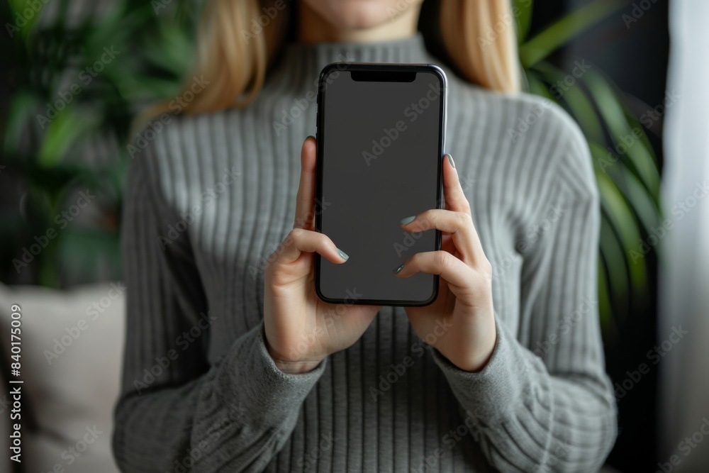 Woman showing empty smartphone screen