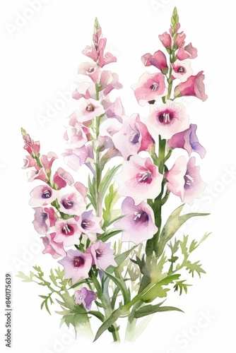 foxglove themed frame or border for photos and text. with tall spires of colorful flowers. watercolor illustration, white color background.