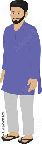 Indian Man character side view for cartoon animation. Indian village poor man character. Asian man