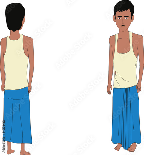 Indian Village man cartoon character set model sheet. Village guy standing isolated vector character design