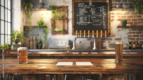 Craft Beer Taproom Rustic Charm and Artisanal Flavors Blank Business Cards Draft Beer Taps and Daily Brews on Wooden Tables