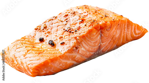 Cooked salmon fillet isolated on transparent background