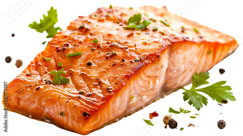 Cooked salmon fillet isolated on transparent background