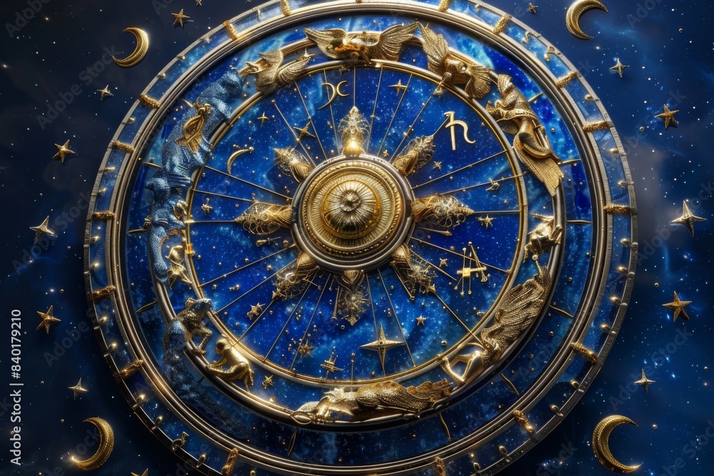 Clock on blue background with gold stars Clock on blue background with gold stars