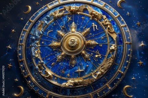 Wallpaper Mural Clock on blue background with gold stars Torontodigital.ca