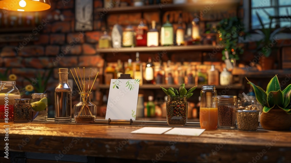 Obraz premium Mixology Magic Craft Cocktail Creation with Infusion Jars Exotic Spices and Business Cards