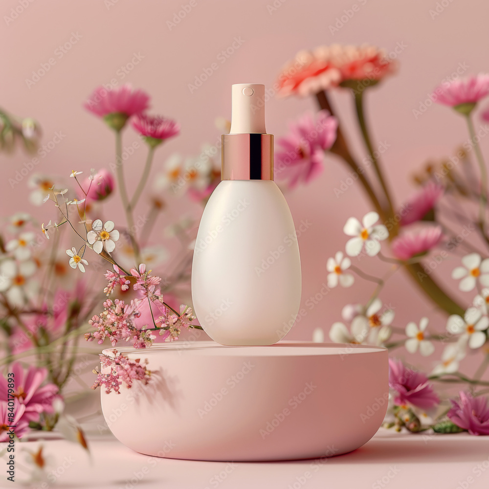 cosmetic, skincare product photography, product model display scene with colorful flowers, for commercial advertising cosmetic, skincare product photography, product model display scene with colorful flowers, for commercial advertising