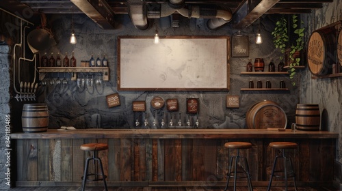 Rustic Microbrewery Taproom Cozy Atmosphere Craft Beer Taps and Customizable Business Cards for Unique Branding Stock Image