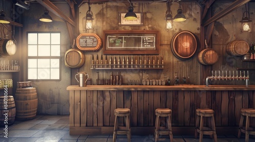 Rustic Microbrewery Taproom Cozy Atmosphere Craft Beer Taps and Customizable Business Cards for Unique Branding Stock Image