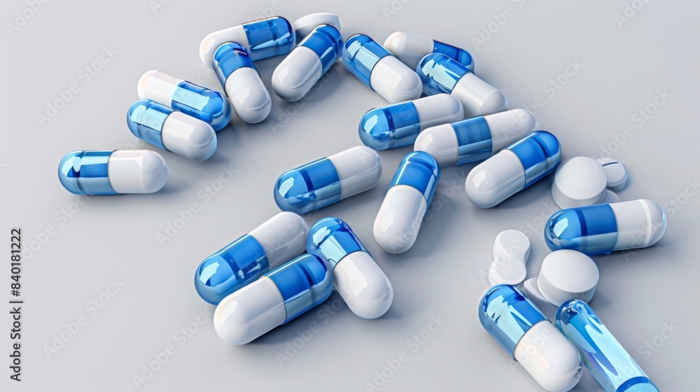 Curious Medical Inquiry Blue and White Capsules Forming a Question Mark Curious Medical Inquiry Blue and White Capsules Forming a Question Mark