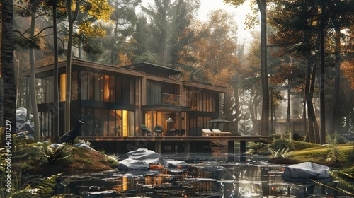 Luxury cabin in the woods, generative ai