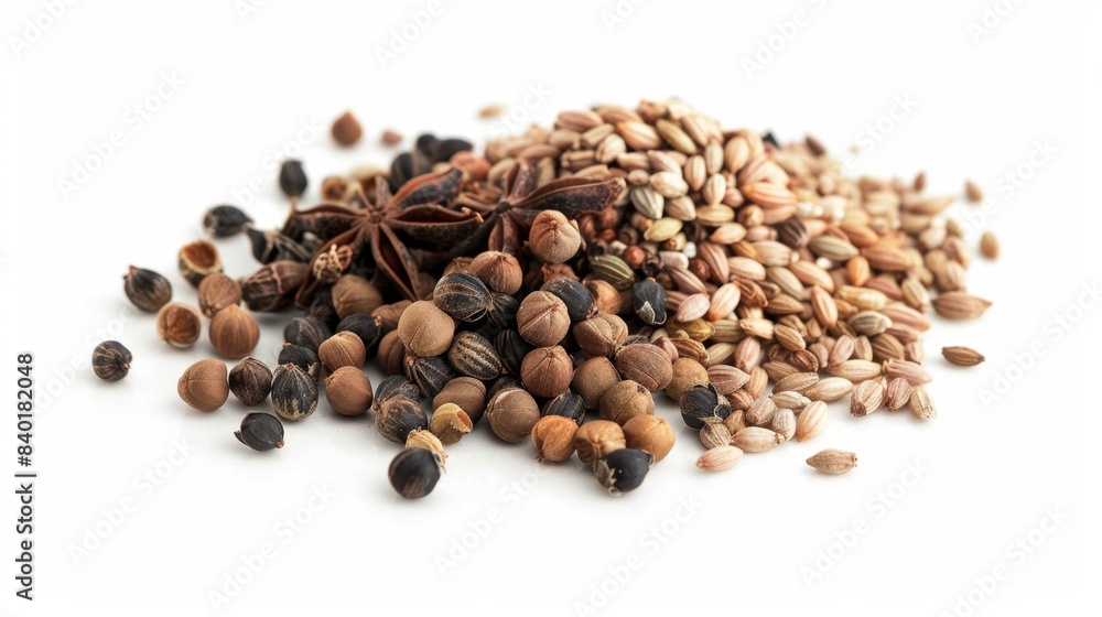 aromatic seeds isolated on white background. healthy food ingredients concept for designer
