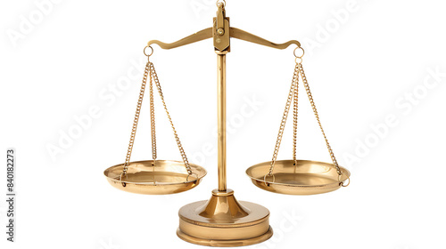 Gold brass balance scale isolated on transparent background