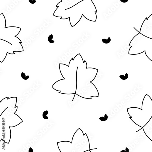 Autumn leaf. Nature. Seamless pattern. Coloring Page. Hand drawn style. Vector drawing. Design ornaments.