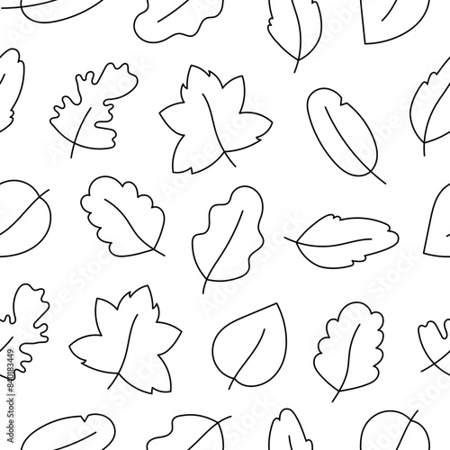 Autumn leaf. Nature. Seamless pattern. Coloring Page. Hand drawn style. Vector drawing. Design ornaments.