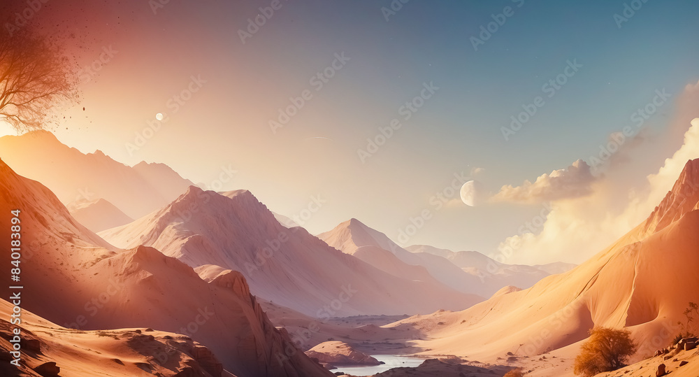 Naklejka premium Desert Oasis at Sunset