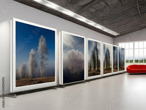 room with a window open, sky, home, room, frame, interior, wall, house, view, glass, architecture, light, door, design,Ai generated 