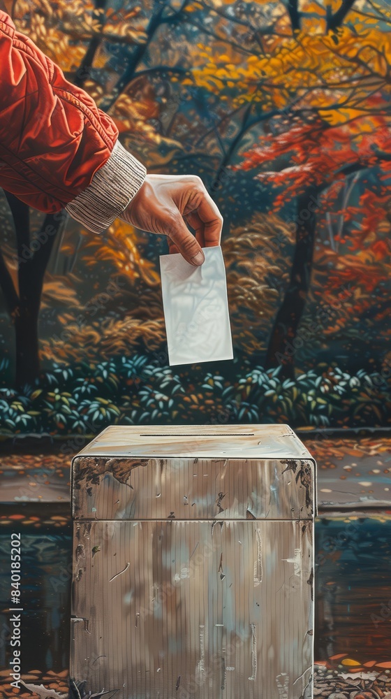 Fototapeta premium Voting and dropping answers into the box expressing democracy.