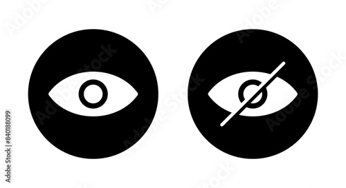 Eye and sensitive content icon on black circle. Visible and invisible button photo