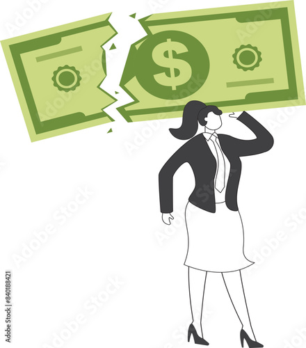 Crisis Paper Currency Businesswoman, Businesswoman under the paper currency